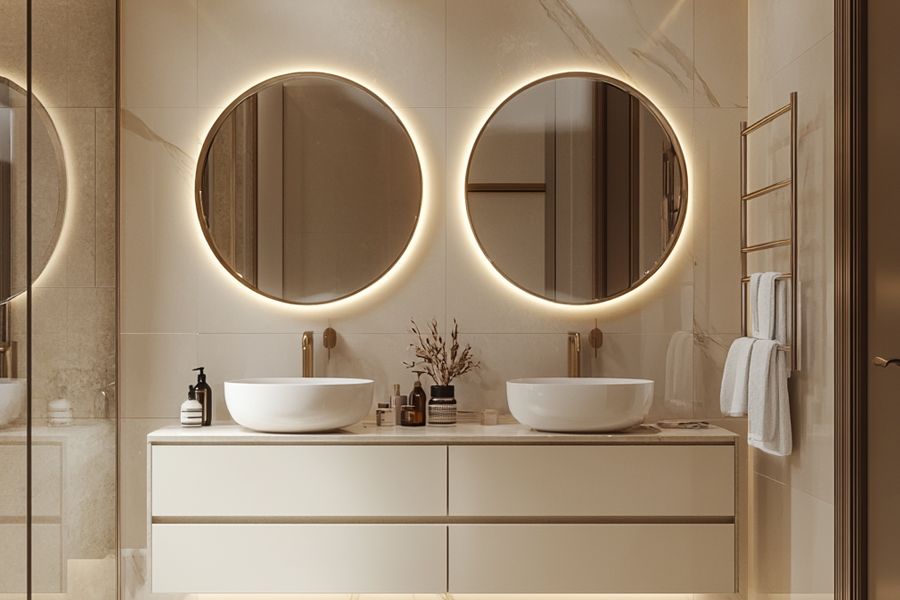 Round LED Bathroom Mirror with Anti-Fog