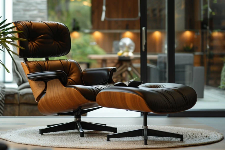 Genuine Leather Lounge Chair with Ottoman